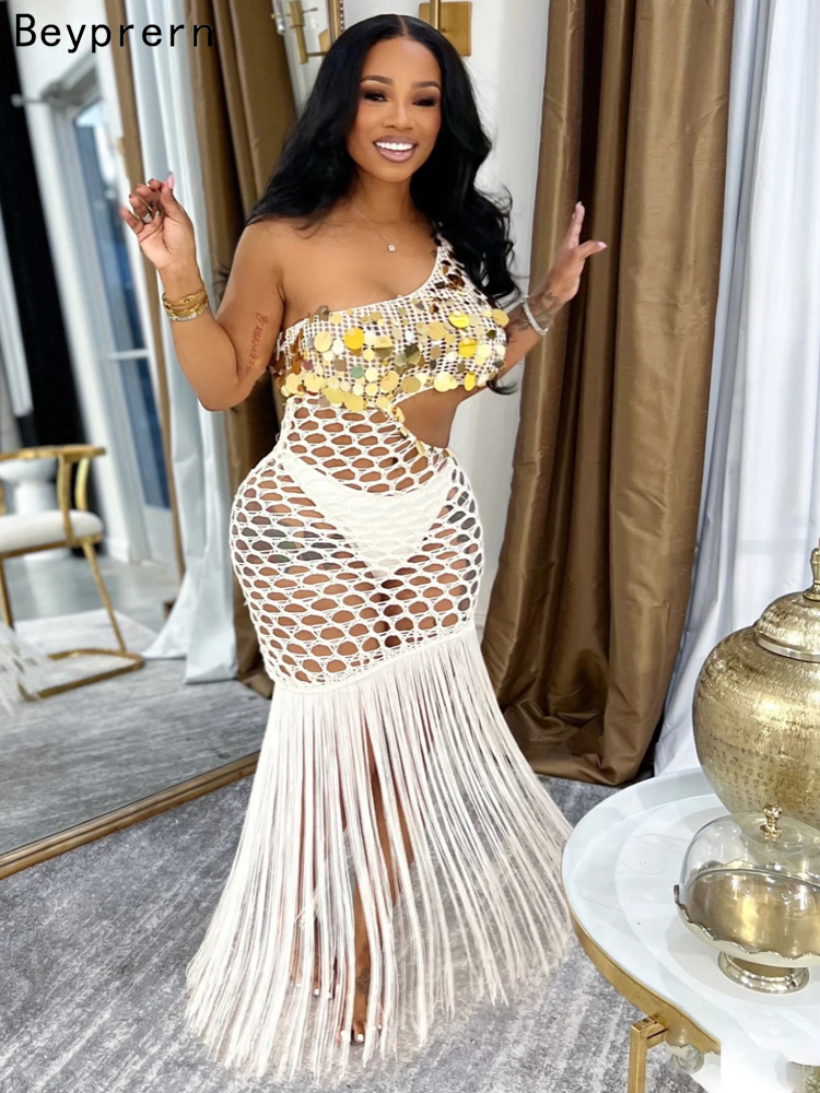 Cover Up Kaftan - Beyprern Seksi Tığ Işi Fishnet Plaj