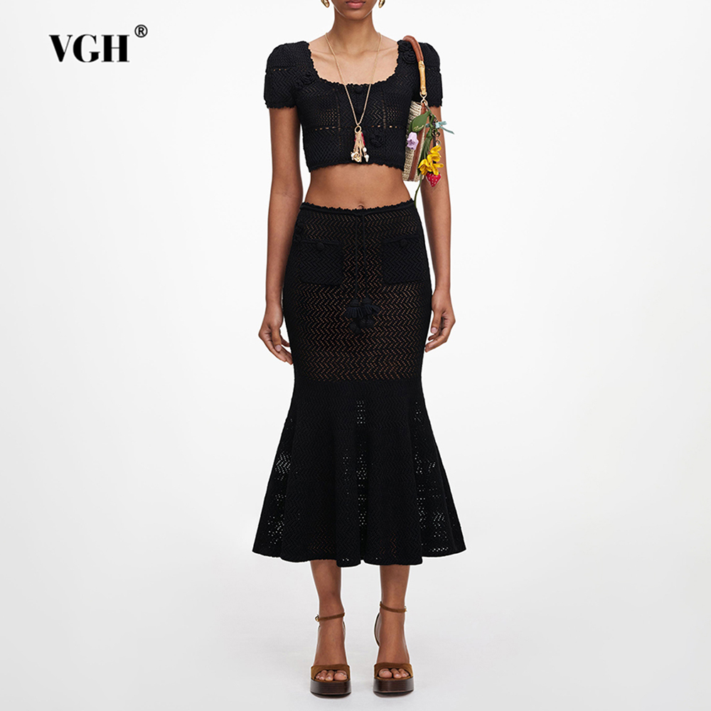Crop Top Crochet - VGH Siyah 3D Çiçek Desenli Oyuklu
