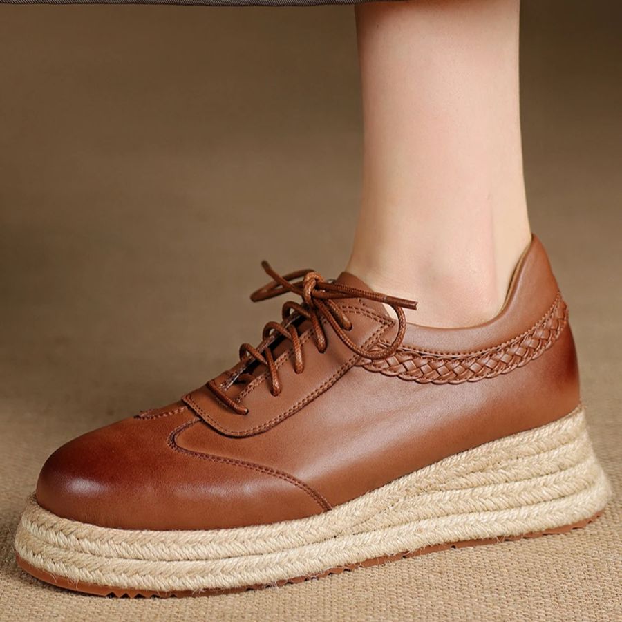 Wedge Espadrille Women - EAGSITY İnek Deri kahverengi oxford ayakkabı