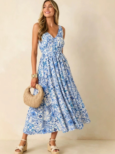 Linen Dress Wrap - Yaz 2026 Büyük Beden Çiçek Desenli