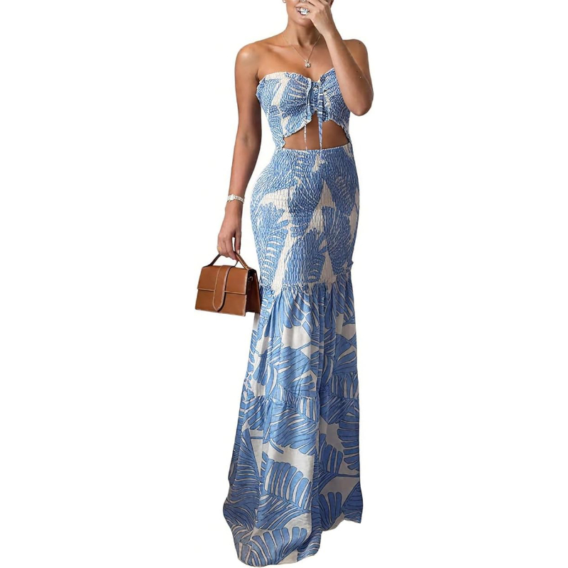 Maxi Dress Halter - CHICME Çiçekli Tatil Elbisesi Halter Bağcıklı