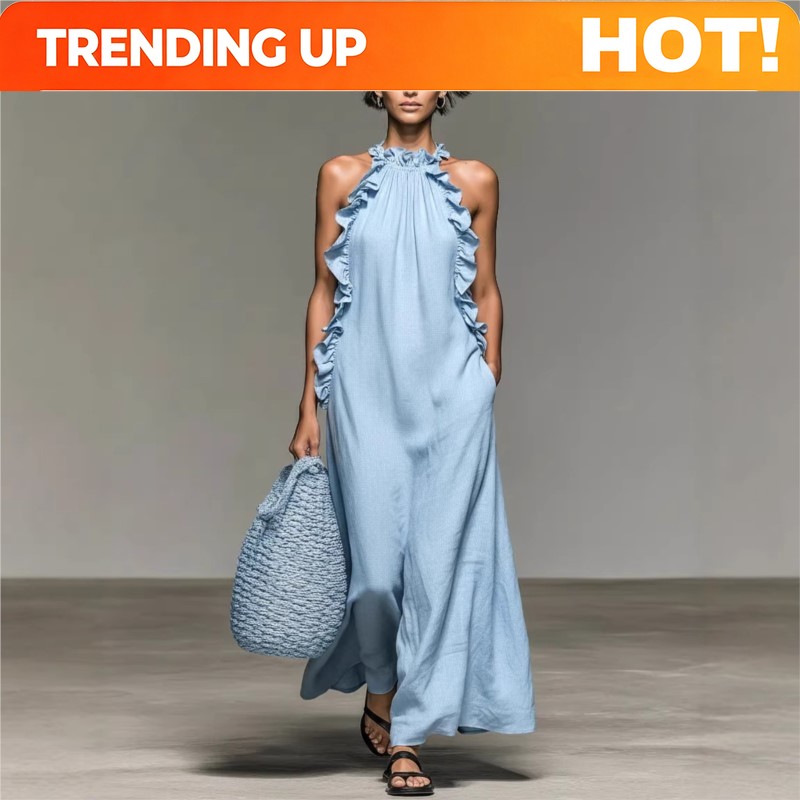 Maxi Dress Halter - Kişiye Özel Kadın Seksi Halter Fırfırlı