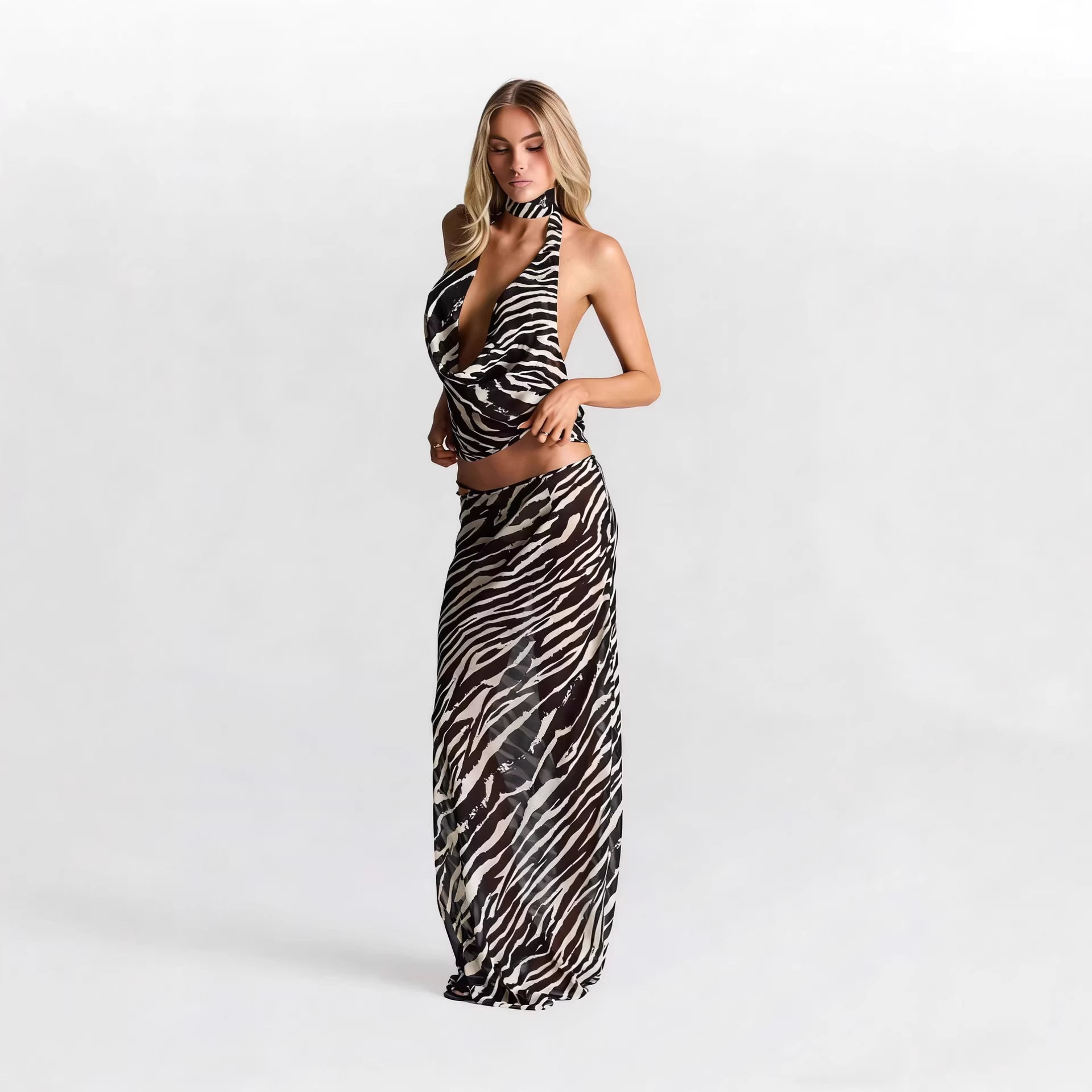 Zebra Baskılı Halter 2 Parça T - Maxi Dress Halter incelemesi ve fiyatı
